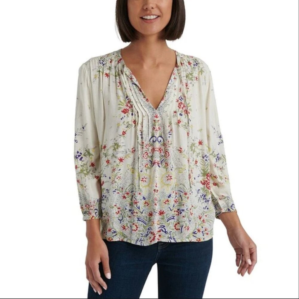 Lucky Brand | Floral Pintuck Top, Size S